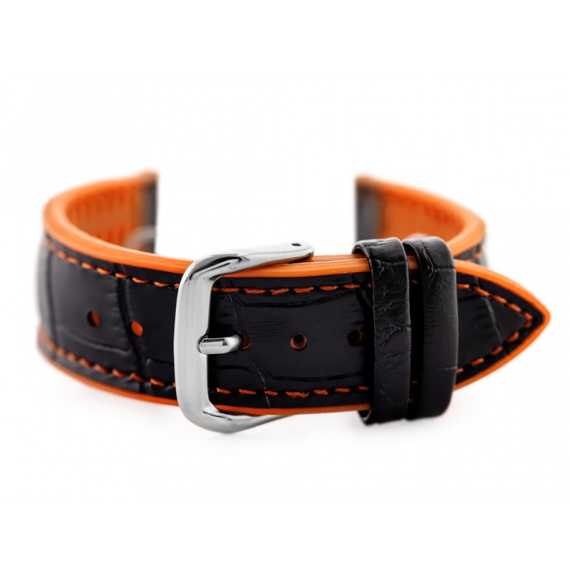U18 rubber watch strap - black/orange - 22mm  Pasek gumowy do zegarka U18 - czarny/pomarańczowy - 22mm