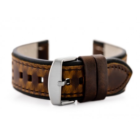 Pasek skórzany do zegarka W80 ciemnobrązowo/czarny 24mm
