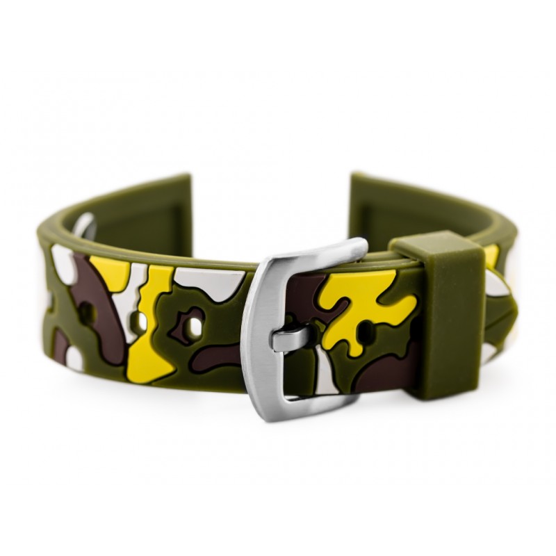 U13 rubber watch strap - olive/yellow-moro - 20mm  Pasek gumowy do zegarka U13 - oliwkowy/żółty-moro - 20mm