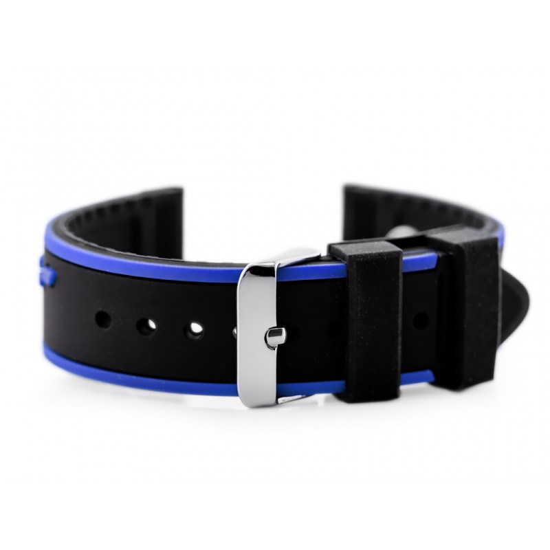 U06 rubber watch strap - black/black - 24mm  Pasek gumowy do zegarka U06 - czarny/granat - 24mm