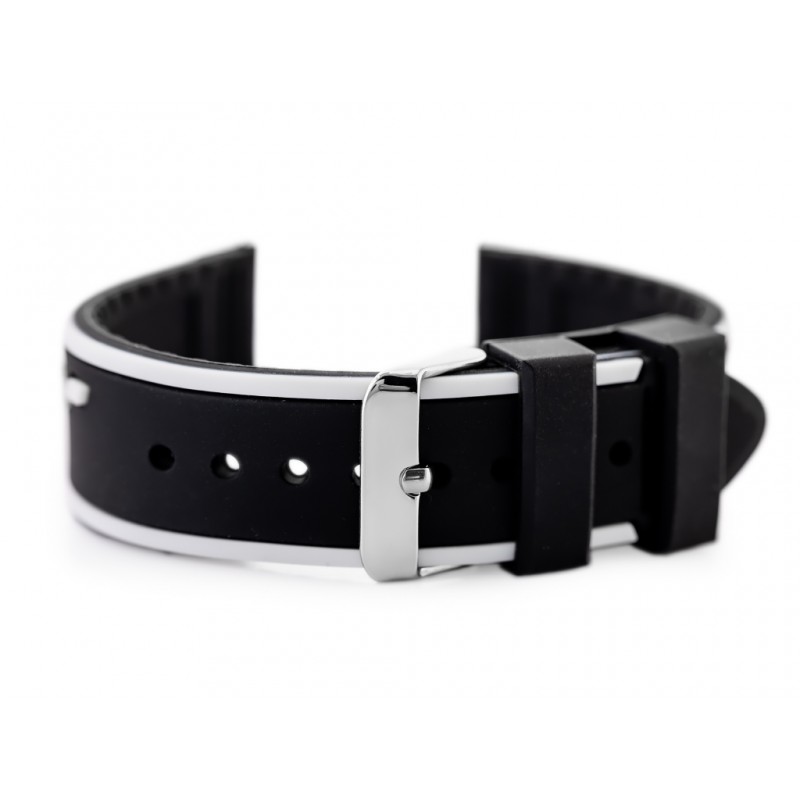 U06 rubber watch strap - black/white - 20mm  Pasek gumowy do zegarka U06 - czarny/biały - 20mm
