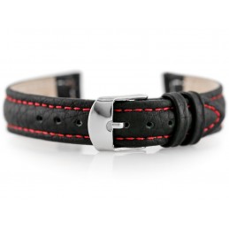 W71 leather watch strap - black/red - 12mmPasek skórzany do zegarka W71 - czarny/czerwony - 12mm