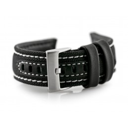 W34 leather watch strap - PREMIUM - black/white - 24mmPasek skórzany do zegarka W34 - PREMIUM - czarny/białe - 24mm
