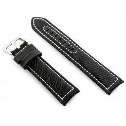 W34 leather watch strap - PREMIUM - black/white - 24mmPasek skórzany do zegarka W34 - PREMIUM - czarny/białe - 24mm