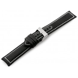 W34 leather watch strap - PREMIUM - black/white - 22mmPasek skórzany do zegarka W34 - PREMIUM - czarny/białe - 22mm