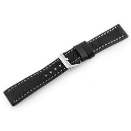 W48 leather watch strap - PREMIUM - black/white - 20mmPasek skórzany do zegarka W48 - PREMIUM - czarny/białe - 20mm