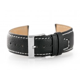 W26 leather watch strap - PREMIUM - black/white - 22mmPasek skórzany do zegarka W26 - PREMIUM - czarny/białe - 22mm