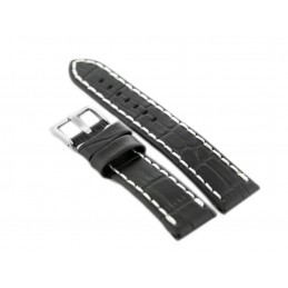 W49 leather watch strap - black/white - 22mmPasek skórzany do zegarka W49 -  czarny/białe - 22mm