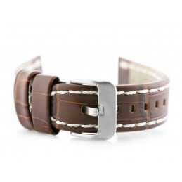 W49 leather watch strap - dark brown/white - 24mmPasek skórzany do zegarka W49 -  ciemny brąz/białe - 24mm