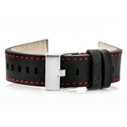 W25 leather watch strap - black/red - 20mmPasek skórzany do zegarka W25 - czarny/czerwone - 20mm