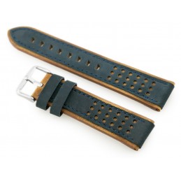 W80 navy blue/brown 20mm leather watch strapPasek skórzany do zegarka W80 granatowy/brąz 20mm