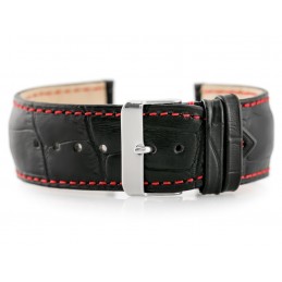 W64 black/red 24mm leather watch strapPasek skórzany do zegarka W64 czarny/czerwony 24mm