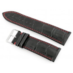 W64 black/red 24mm leather watch strapPasek skórzany do zegarka W64 czarny/czerwony 24mm