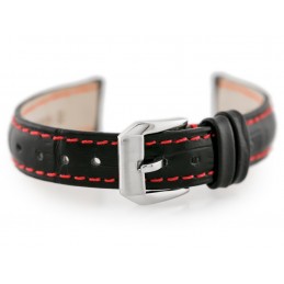 W64 black/red 14mm leather watch strapPasek skórzany do zegarka W64 czarny/czerwony 14mm