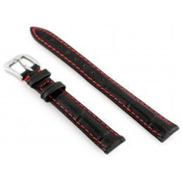 W64 black/red 14mm leather watch strapPasek skórzany do zegarka W64 czarny/czerwony 14mm