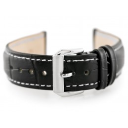 W64 leather watch strap - black/white 20mmPasek skórzany do zegarka W64 - czarny/biały 20mm
