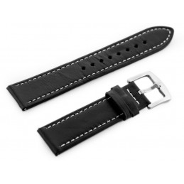 W81 leather watch strap - black/white 22mmPasek skórzany do zegarka W81 - czarny/biała 22mm