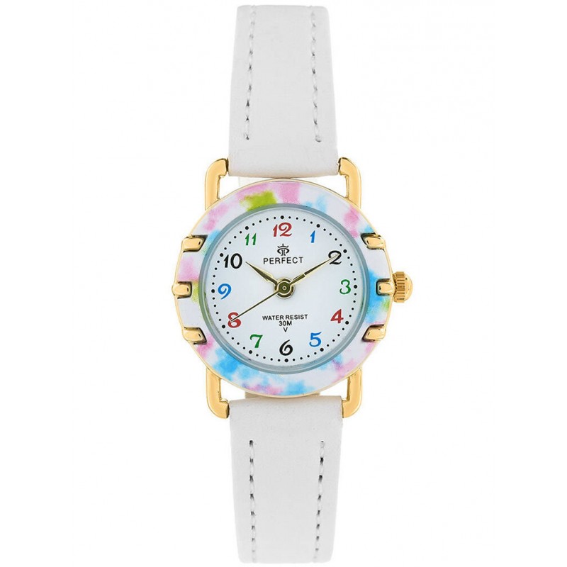 ZEGAREK KOMUNIJNY DZIECIĘCY PERFECT LP033-04 + BOX  ZEGAREK DZIECIĘCY PERFECT LP033-04 KOMUNIJNY - biały/kolorowy + BOX