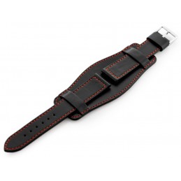 W85 leather watch strap - washer - black/red - 18mmPasek skórzany do zegarka W85 - podkładka - czarny/czerwony - 18mm