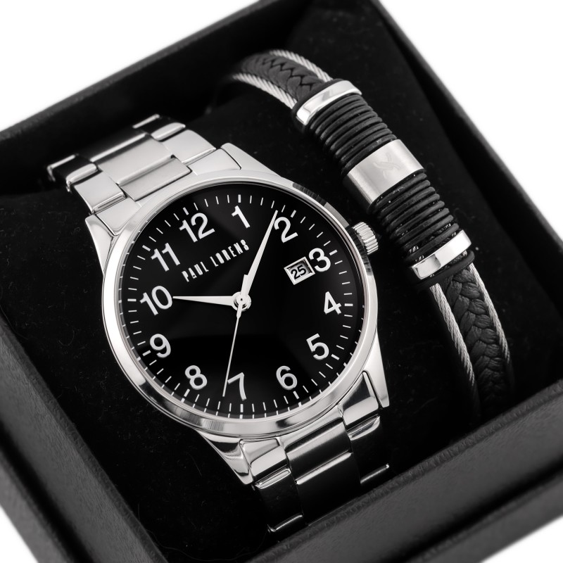 KOMPLET PREZENTOWY MĘSKI PAUL LORENS - Zegarek + Bransoletka  (zg368d)  KOMPLET PREZENTOWY MĘSKI PAUL LORENS - Zegarek + Bransoletka  (zg368d)