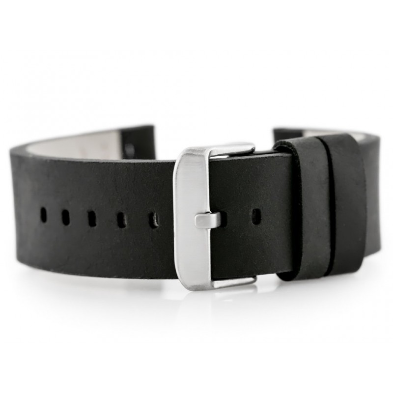 W39 leather watch strap - black/white 20mm  Pasek skórzany do zegarka W39 - czarny/biały 20mm