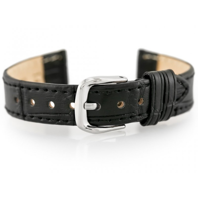 W41 leather watch strap - black - 14mm  Pasek skórzany do zegarka W41 - czarny - 14mm