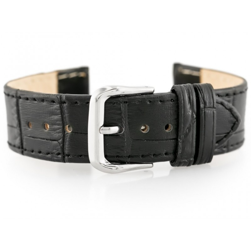 W41 leather watch strap - black - 20mm  Pasek skórzany do zegarka W41 - czarny - 20mm