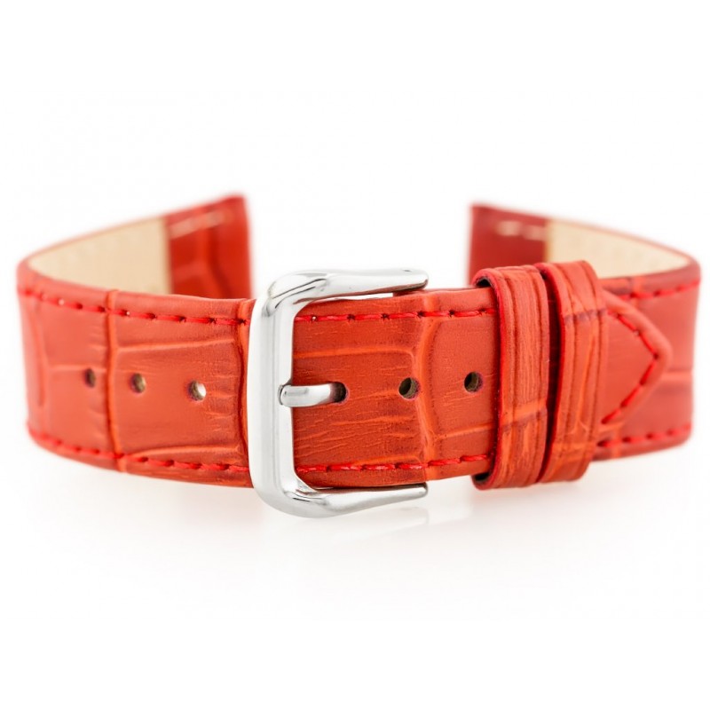 W41 leather watch strap - red - 18mm  Pasek skórzany do zegarka W41 - czerwony - 18mm