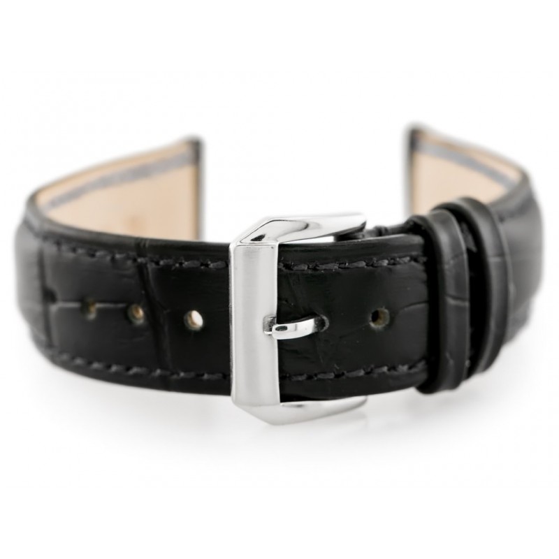 W64 leather watch strap - black - 20mm  Pasek skórzany do zegarka W64 - czarny - 20mm