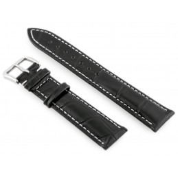 W64 leather watch strap - black/white 20mmPasek skórzany do zegarka W64 - czarny/biały 20mm