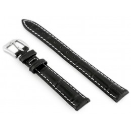 W64 leather watch strap - black/white 14mmPasek skórzany do zegarka W64 - czarny/biały 14mm