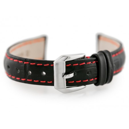 W64 black/red 12mm leather watch strap