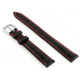 W64 black/red 12mm leather watch strapPasek skórzany do zegarka W64 czarny/czerwony 12mm