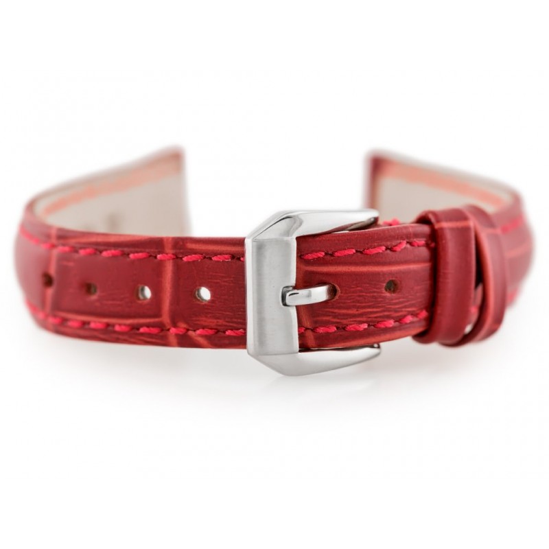 W64 leather watch strap - red - 12mm  Pasek skórzany do zegarka W64 - czerwony - 12mm
