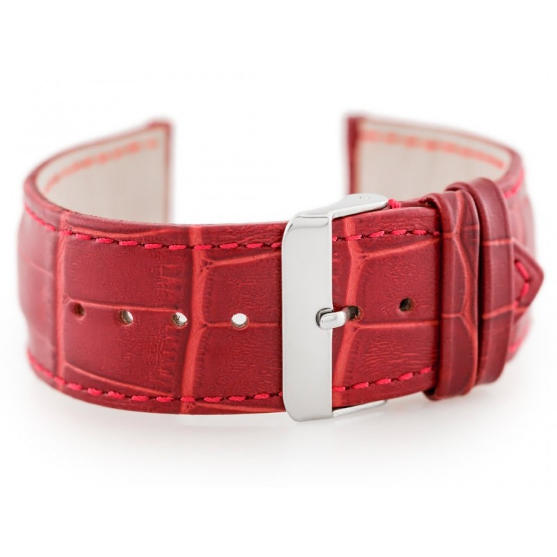 W64 leather watch strap - red - 24mm  Pasek skórzany do zegarka W64 - czerwony - 24mm