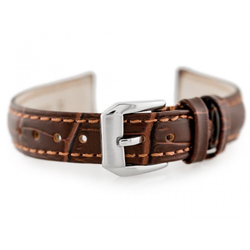 W64 leather watch strap - dark brown - 14mm  Pasek skórzany do zegarka W64 - ciemny brąz - 14mm
