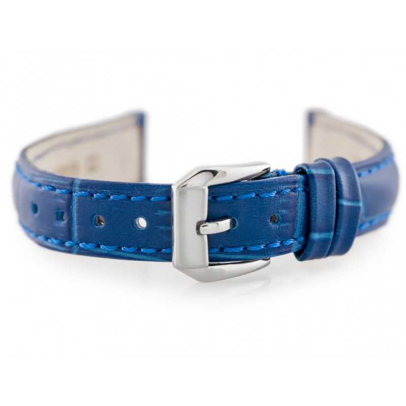 W64 leather watch strap - blue - 14mm  Pasek skórzany do zegarka W64 - niebieski - 14mm