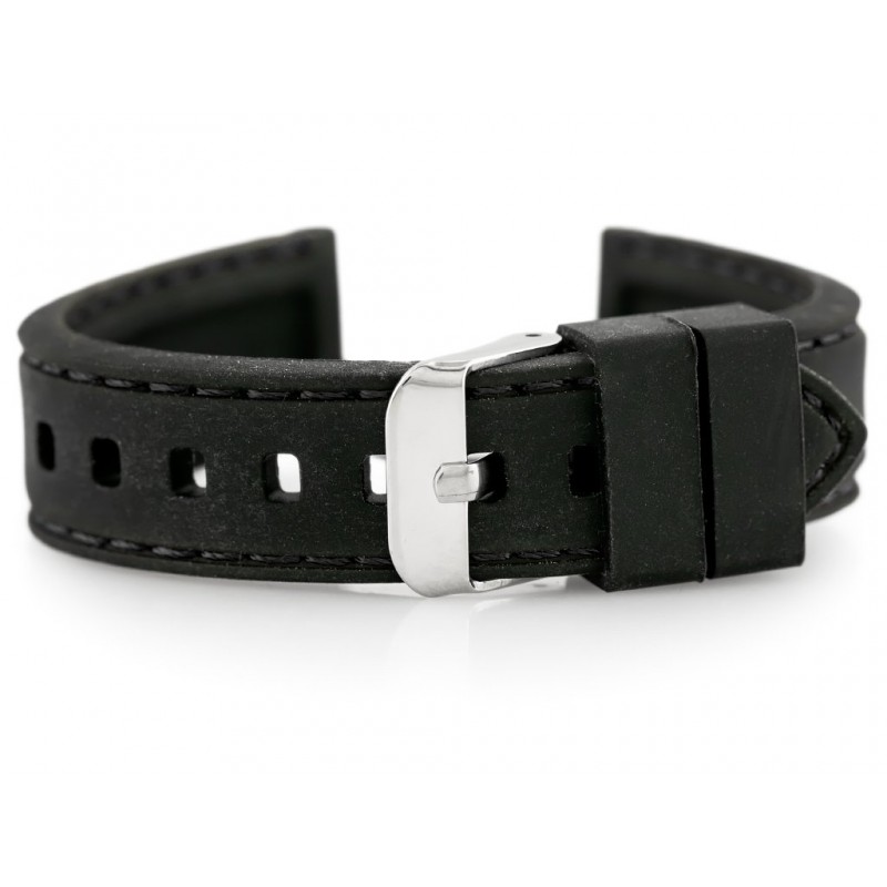 U20 rubber watch strap - black 18mm  Pasek gumowy do zegarka - przeszywany czarny 18mm