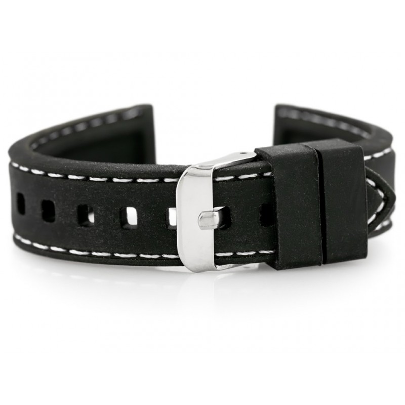 U20 rubber watch strap - black/white 18mm  Pasek gumowy do zegarka - przeszywany czarny/białe 18mm