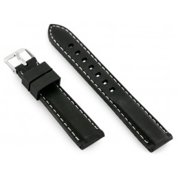 U20 rubber watch strap - black/white 18mmPasek gumowy do zegarka - przeszywany czarny/białe 18mm