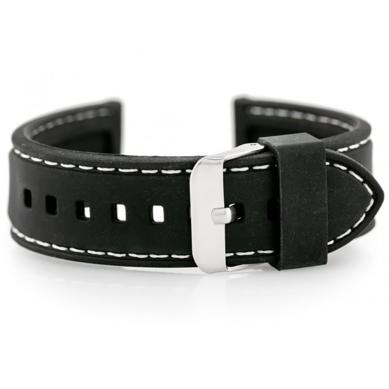 U20 rubber watch strap - black/white 22mm  Pasek gumowy do zegarka - przeszywany czarny/białe 22mm