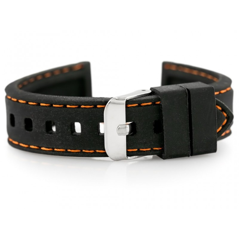 U20 rubber watch strap - black/orange 18mm  Pasek gumowy do zegarka - przeszywany czarny/pomarańczowe 18mm