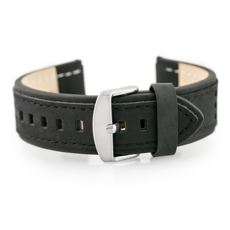 W80 leather watch strap - black - 24mm  Pasek skórzany do zegarka W80 - czarny - 24mm