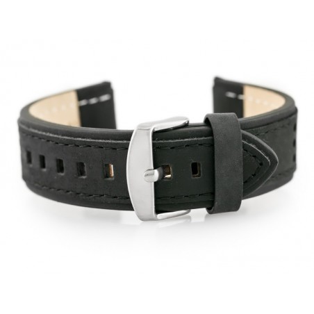 W80 leather watch strap - black - 24mm