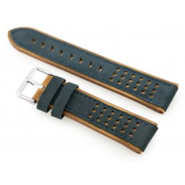 W80 navy blue/brown 20mm leather watch strapPasek skórzany do zegarka W80 granatowy/brąz 20mm