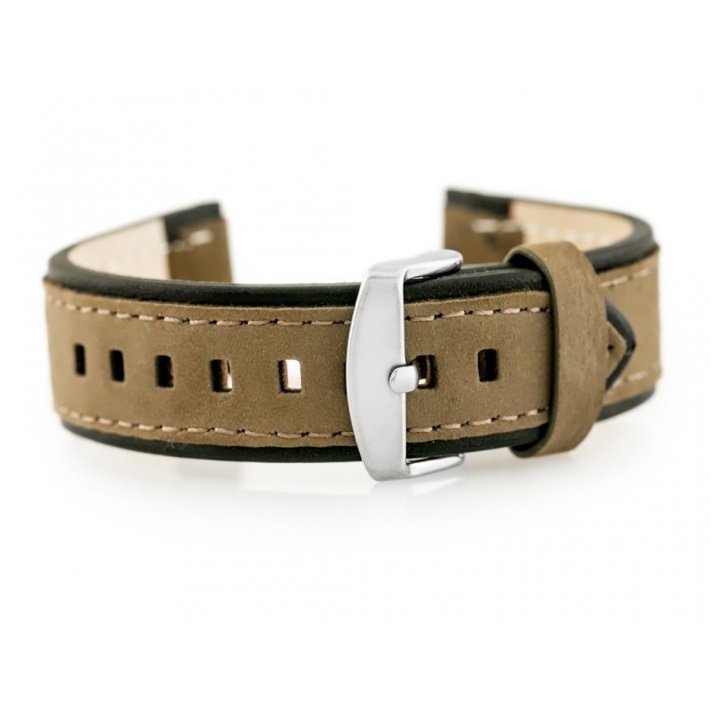 W80 beige/black leather watch strap - 22mm  Pasek skórzany do zegarka W80 beżowy/czarny - 22mm