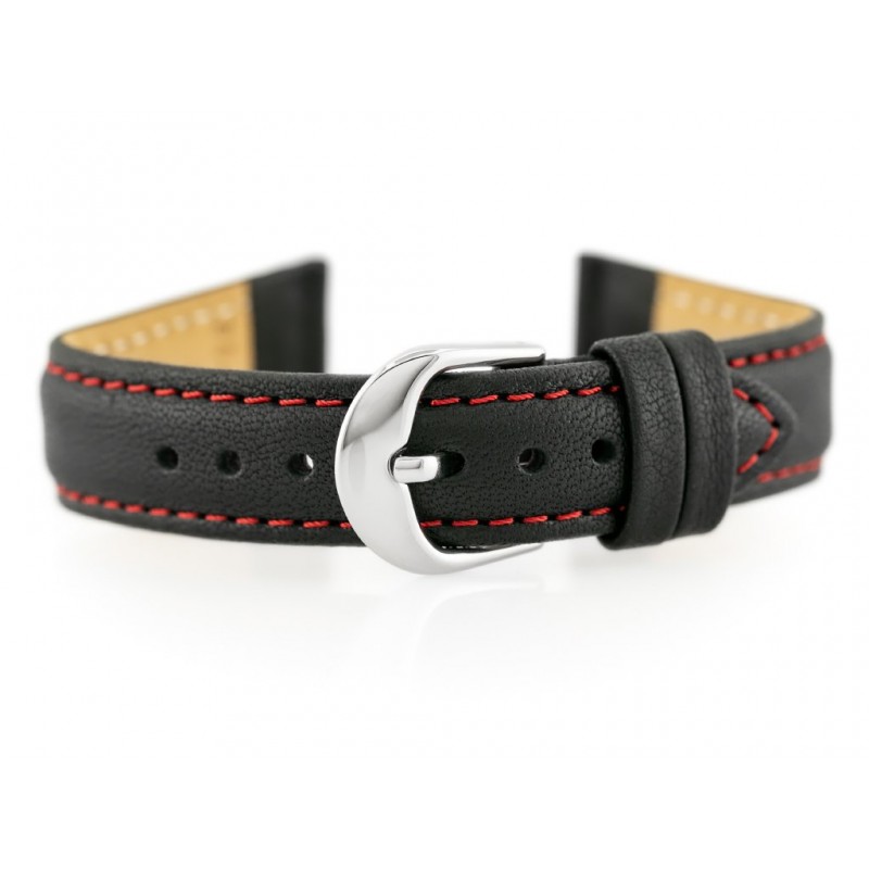 BISSET BS-158 leather watch strap - 18mm (red)  Pasek skórzany do zegarka BISSET BS-158 - 18mm (red)