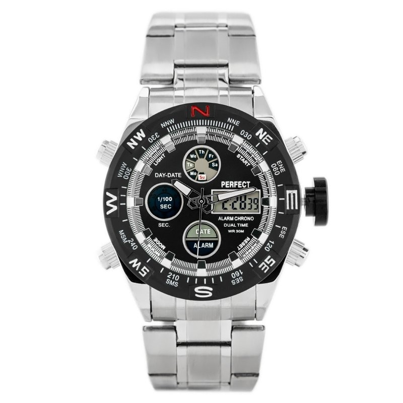 PERFECT MEN'S WATCH - A890 (zp257b) + BOX  ZEGAREK MĘSKI PERFECT ZEUS - A890 (zp257b) - silver/black