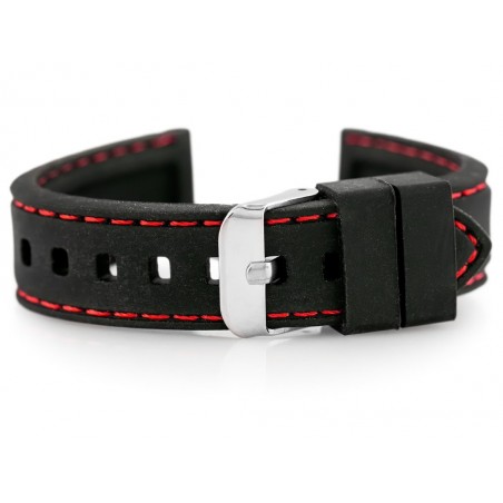 U20 rubber watch strap - black/red 18mm