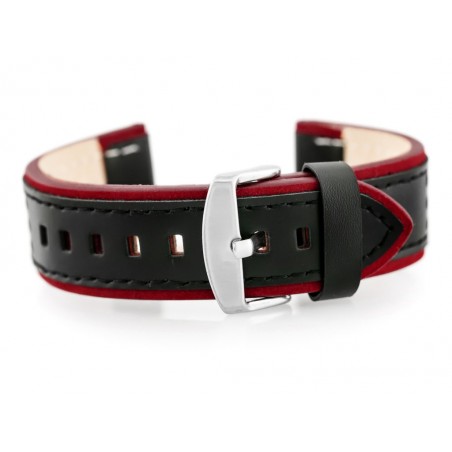 W80 black/maroon 24mm leather watch strap